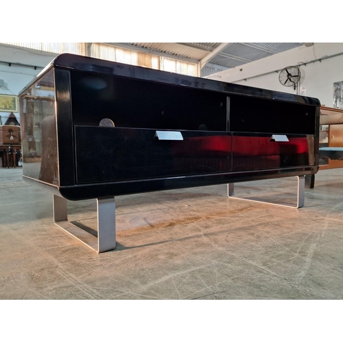 332 - Modern Black Gloss TV Unit with 2-Drawers and Open Shelves Over Chrome Legs, (Approx. 120 x 45 x 50c... 