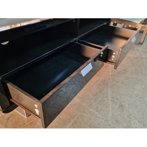 332 - Modern Black Gloss TV Unit with 2-Drawers and Open Shelves Over Chrome Legs, (Approx. 120 x 45 x 50c... 