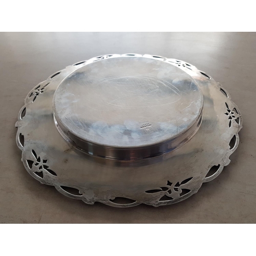 97 - Vintage Heavy Silver Plated Tray with Floral Rim (Approx. Ø:31cm)