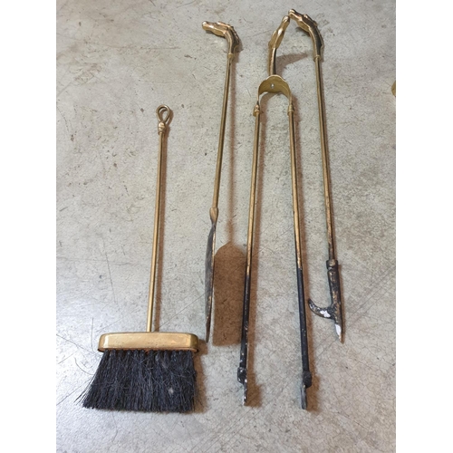 161 - Solid Brass 5 - Piece Fireplace Tools Set with Horse Head as Handle