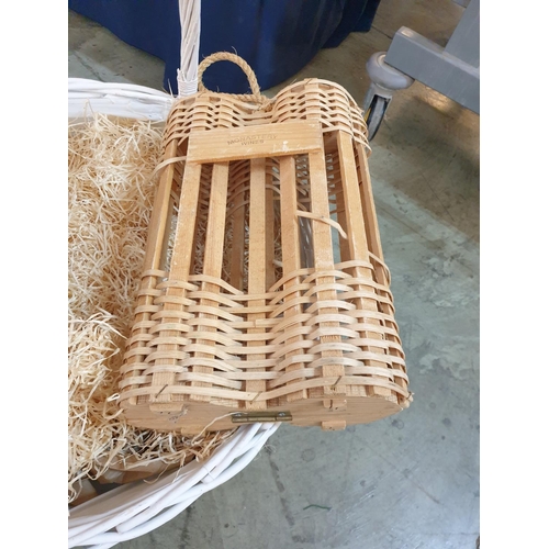 215 - Wicker Holders inc; Huge Round White Basket (Ø60cm) Rectangular Grey (36 x 28cm) and Wicker Wine Hol... 