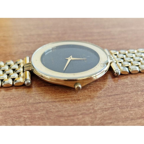 214 - 'R Muller' Geneve Gold Plated Gents Wrist Watch with Black Face and Bracelet Strap (Quartz), Running... 