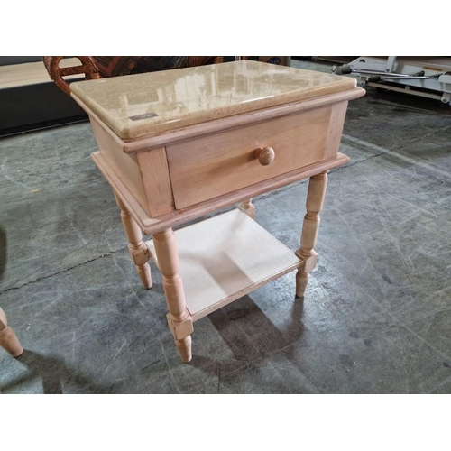 269 - Light Wood Colour Bedside Unit with Drawer, Turned Legs and Marble Top, (Approx. 48 x 38 x 62cm)