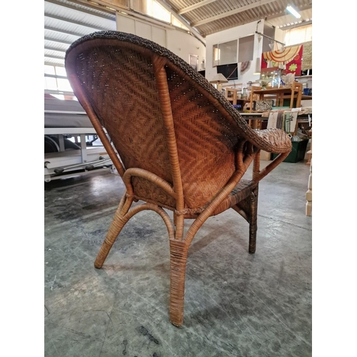 270 - Vintage Chinese Wicker Armchair with Decorative Seat and Curved Backrest