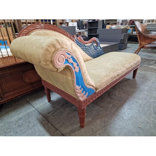 271 - Vintage Carved Wood Chaise Lounge, Hand Painted