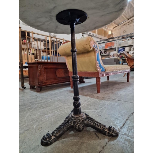 64 - Round Marble Garden / Patio / Pub Table with Cast Iron Pedestal Leg, (Approx. Ø: 60cm, H: 70cm)