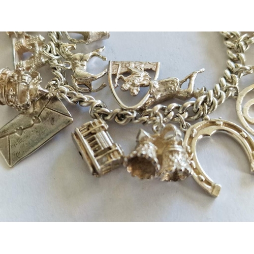 94 - Sterling Silver Charm Bracelet with Qty of Assorted Silver & White Metal (?) Charms, (Total Weight A... 