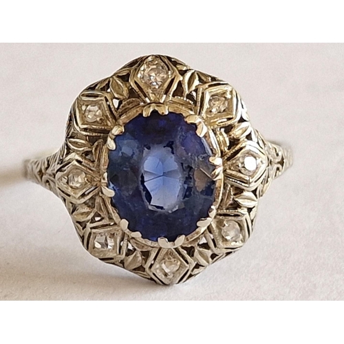 22 - Platinum, Ceylon Sapphire and Diamond Ring; Approx. 3ct Oval Cut Ceylon Sapphire Set in Platinum Rin... 