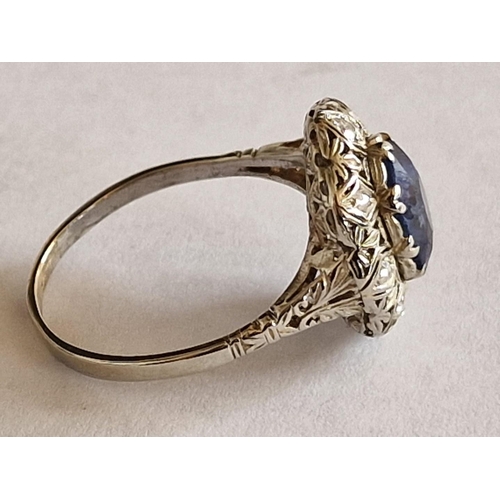 22 - Platinum, Ceylon Sapphire and Diamond Ring; Approx. 3ct Oval Cut Ceylon Sapphire Set in Platinum Rin... 