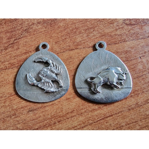 257 - 2 x Sterling Silver Pendants with Signs of The Zodiac (Taurus and Scorpio), (Total Weight Approx. 9g... 