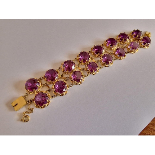 69 - 14ct Gold and Amethyst Bracelet; 16 x Approx. 5ct (Ø: 13mm) Round Cut Amethysts Set in 2 x Rows of 8... 