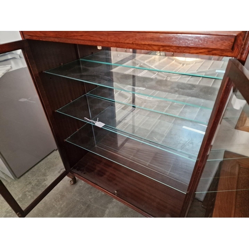 194 - Edwardian Style Dark Wood Glazed Book Case / Display Cabinet, Mirror Back with 3 x Glass Shelves, Ov... 