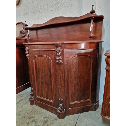 195 - Edwardian Bow Fronted / Demi-Lune Sideboard / Cabinet with Gallery Display Top, (A/F)