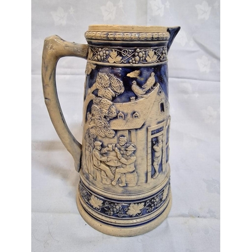 77 - Collection of 6 x Vintage German Blue & White Stoneware Jugs, (Approx. Largest H: 28cm), (6)