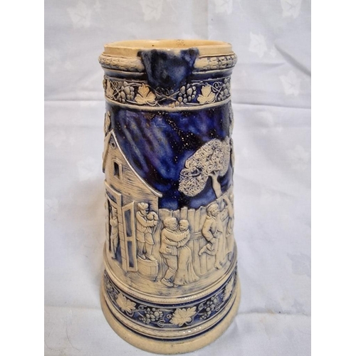 77 - Collection of 6 x Vintage German Blue & White Stoneware Jugs, (Approx. Largest H: 28cm), (6)