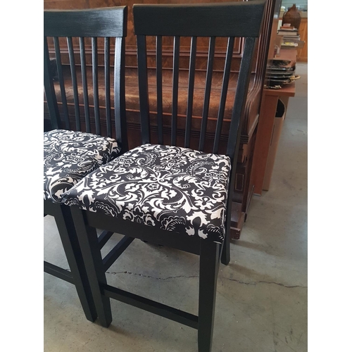 168 - Set of 4 x Black Finished Wooden Bar Chairs with Black and White Pattern Cushions