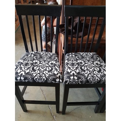 168 - Set of 4 x Black Finished Wooden Bar Chairs with Black and White Pattern Cushions