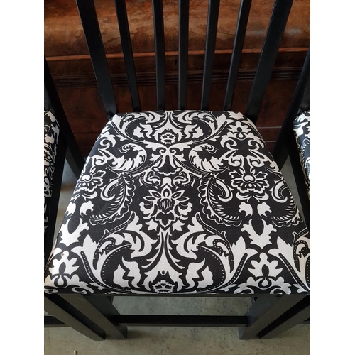 168 - Set of 4 x Black Finished Wooden Bar Chairs with Black and White Pattern Cushions