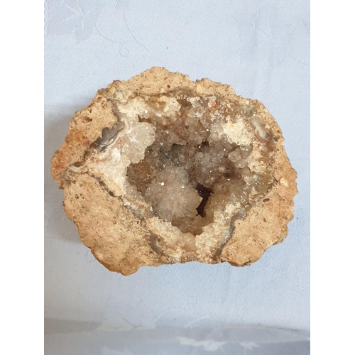 205 - Natural Quartz Stones, 1 x Geode Together with Decorative Base Stone (Approx 9cm x 7cm and 10.5cm x ... 