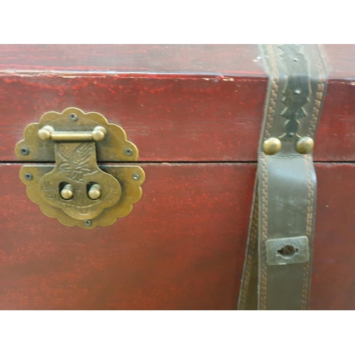 282 - Large Decorative Wood Effect Trunk with Leather an Metal Details (33.5 x 54.5 x 41cm)