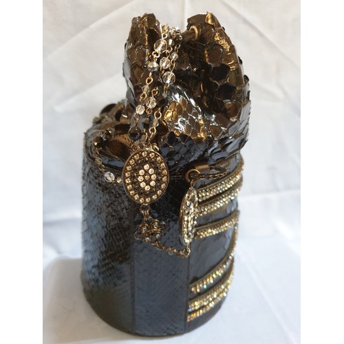 283 - Crystal Evening Bag / Clutch Purse Bag, Black Lacquer Decorative with Crystal in The form of a Tube ... 