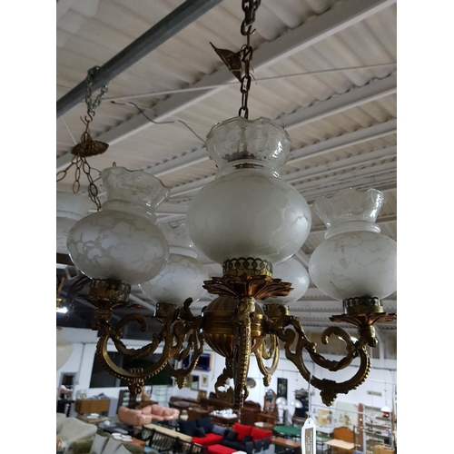 293 - Vintage Style 5 - Arms Brass Effect Chandelier with 5 x Matt Lamp Shades (Un-Tested)