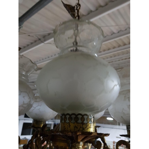 293 - Vintage Style 5 - Arms Brass Effect Chandelier with 5 x Matt Lamp Shades (Un-Tested)