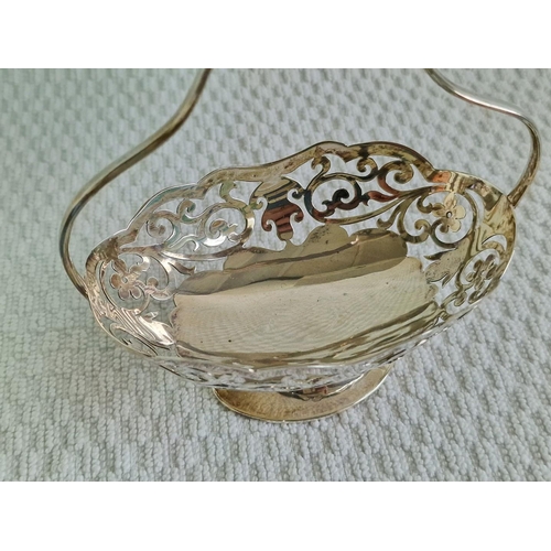 101 - Decorative Pierced Sterling Silver Pedestal Sweet Dish with Curved Carrying Handle, (Approx. 11 x 7 ... 