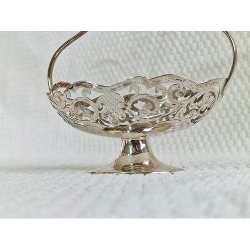 101 - Decorative Pierced Sterling Silver Pedestal Sweet Dish with Curved Carrying Handle, (Approx. 11 x 7 ... 