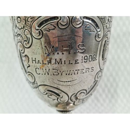 104 - Antique Sterling Silver Goblet with 1906 Engraving, Mappin & Webb, (Approx. H: 14.5cm, Weight: 113g)