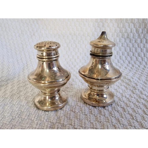 112 - Pair of Antique Sterling Silver Salt & Pepper Pots, (London, Circa 1919, Approx. H: 6cm, Total Weigh... 