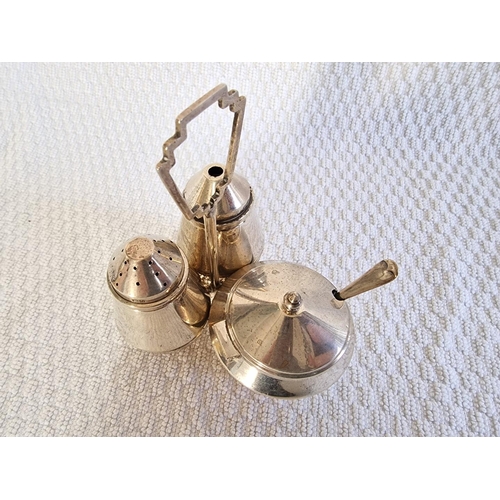 115 - Vintage Sterling Silver Condiment Set of Salt & Pepper Pots and Mustard Pot with Cobalt Blue Glass L... 