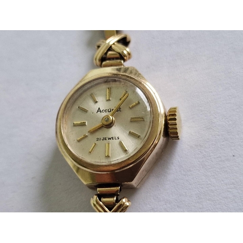 124 - 9ct Gold Ladies Accurist Wrist Watch (21 Jewells, Manual Wind * Running When Lotted *), on 9ct Gold ... 