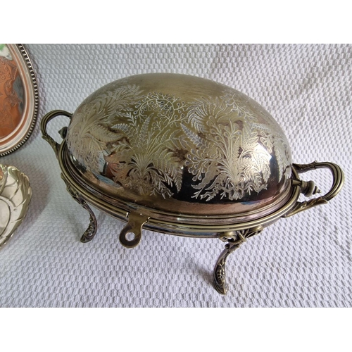 164 - Vintage Silver Plated Oval Shape Chaffing / Warming Dish (Approx. 36 x 22 x 20cm Overall), Together ... 