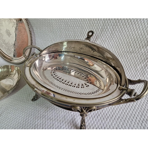 164 - Vintage Silver Plated Oval Shape Chaffing / Warming Dish (Approx. 36 x 22 x 20cm Overall), Together ... 