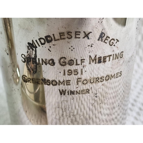 165 - Vintage Silver Plated 1 Pint Tankard with Golf Engraving, Together with Silver Plated Christening Mu... 