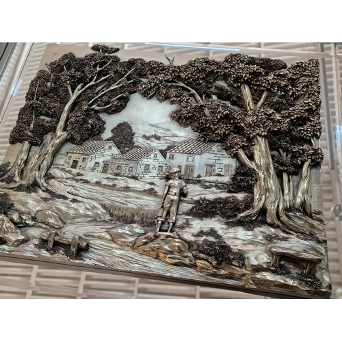 182 - Silver Colour 3D / Relief Picture of Rural Scene with Mirror Backing in Silver Colour Frame, (Approx... 