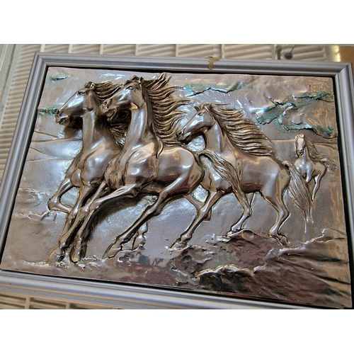 183 - Silver Colour Relief / 3D Picture of Horses with Mirror Backing in Silver Colour Frame, by 'Creazion... 