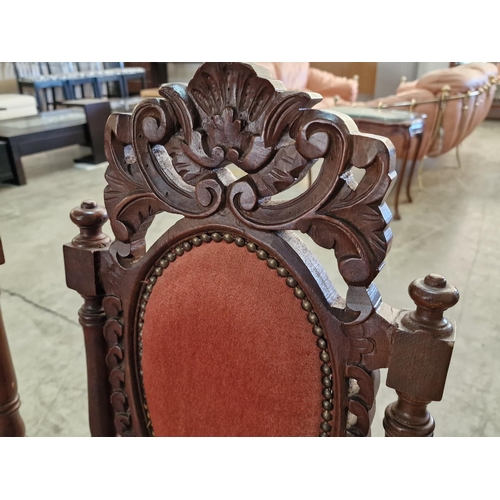 187 - Pair of Vintage Wooden Dining Chairs with Carved Backs, Turned Legs and Studded Red Fabric Back Rest... 