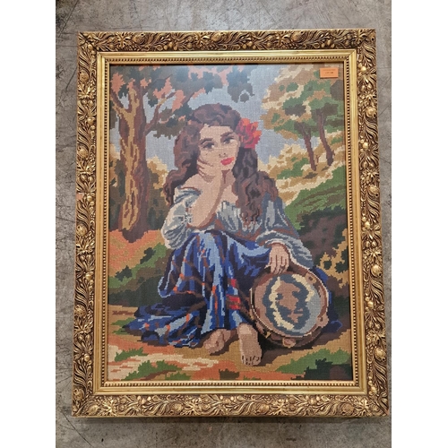 188 - Framed Tapestry of Seated Girl with Trees, (Approx. 62 x 78cm)