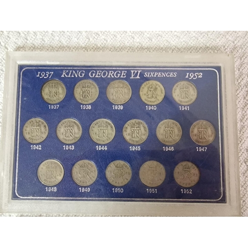 52 - 2 x King George VI 1937 - 1952 Coins Sets; Sixpences in Plastic Case with Blue Insert / Holder (Nb. ... 