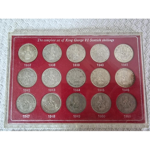 53 - 2 x King George VI Coin Sets; English Shillings and Scottish Shillings from 1937 - 1951 (Nb. One Coi... 