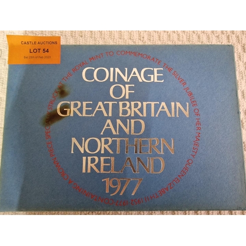 54 - Royal Mint 'Coinage of Great Britain and Northern Ireland 1977' Set in Plastic Case with Outer Cover