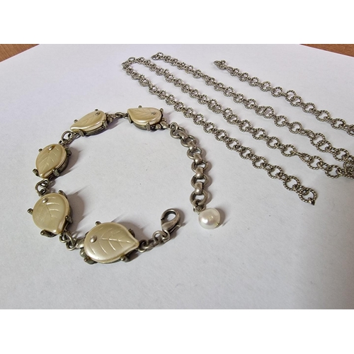 63 - Vintage 'Babylone' Bracelet, Silver Tone with Mother of Pearl(?) Leaves, Together with White Metal L... 