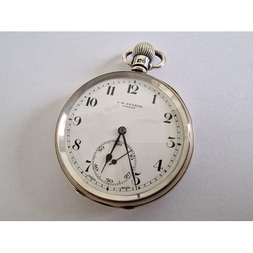 132 - Antique Sterling Silver Benson Open Face Pocket Watch with White Face & Numerical Hour Markers, Swis... 