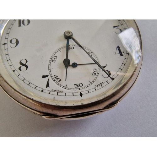 132 - Antique Sterling Silver Benson Open Face Pocket Watch with White Face & Numerical Hour Markers, Swis... 