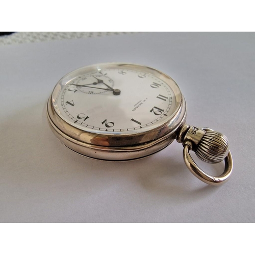 132 - Antique Sterling Silver Benson Open Face Pocket Watch with White Face & Numerical Hour Markers, Swis... 