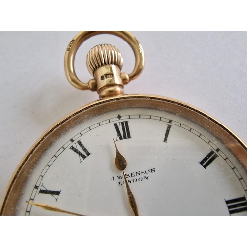 133 - Antique 9ct Gold Benson Open Face Pocket Watch, Manual Wind Adjustable Movement, Swiss Made, * Runni... 