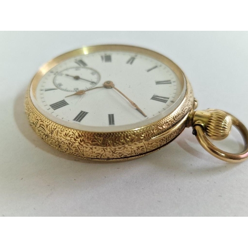 134 - Antique 18ct Gold Benson (London) Open Face Ladies Fob / Pocket Watch with Decorative Case, Lever Se... 