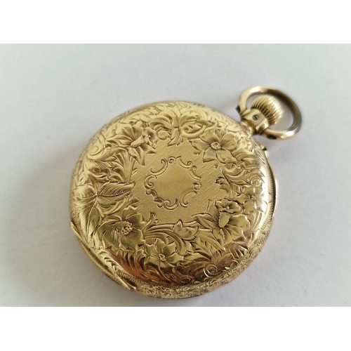 134 - Antique 18ct Gold Benson (London) Open Face Ladies Fob / Pocket Watch with Decorative Case, Lever Se... 